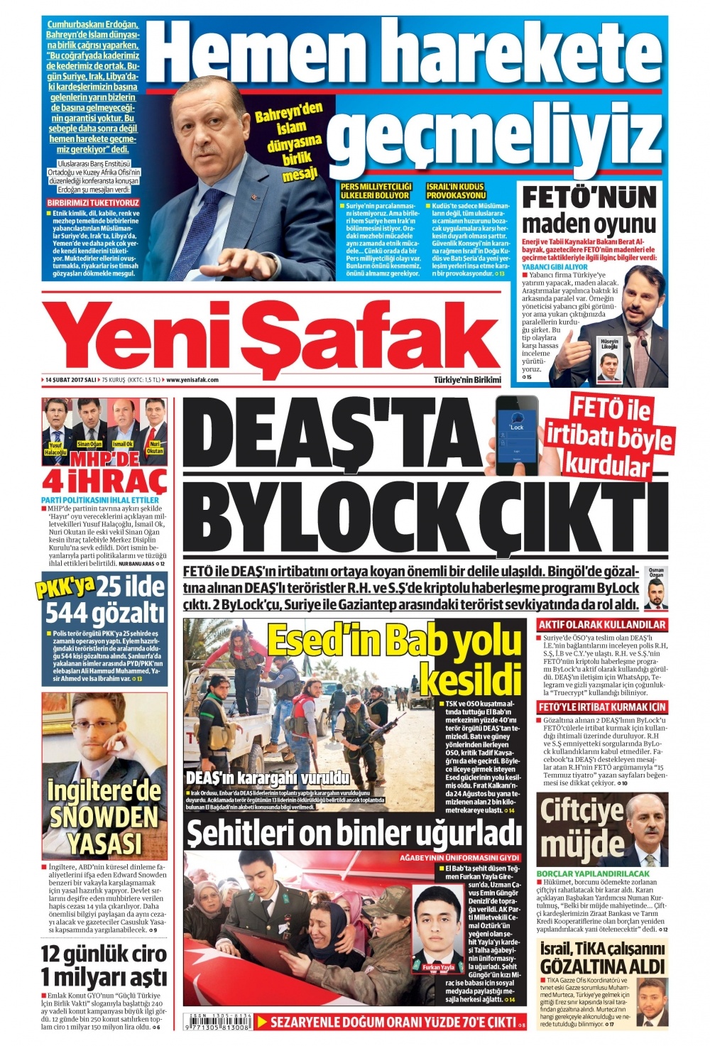 14 Şubat 2017 gazete manşetleri - 14