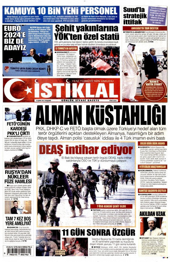 16 Şubat 2017 gazete manşetleri - 7