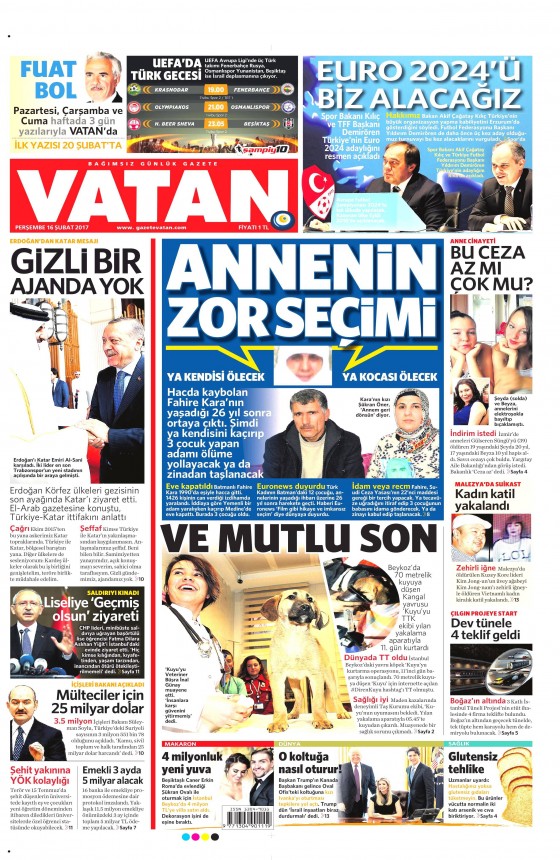 16 Şubat 2017 gazete manşetleri - 14