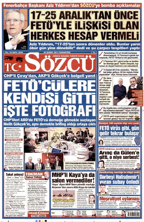 20 Şubat 2017 gazete manşetleri - 16