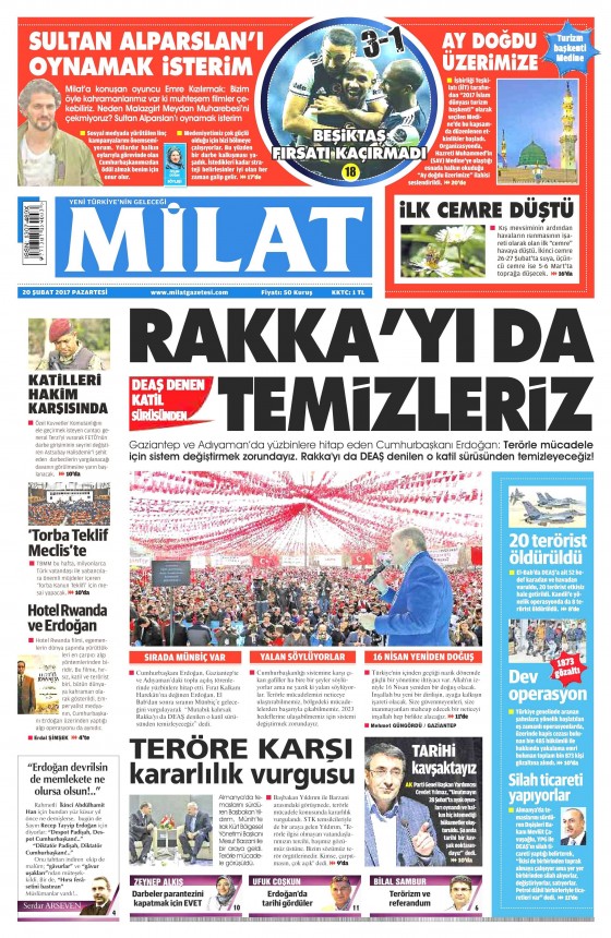 20 Şubat 2017 gazete manşetleri - 20