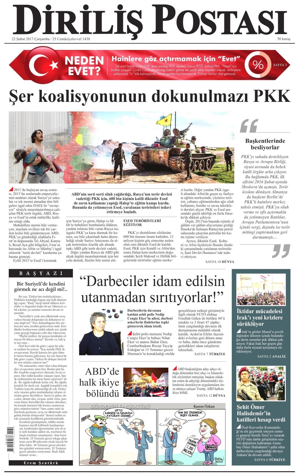 22 Şubat 2017 gazete manşetleri - 1