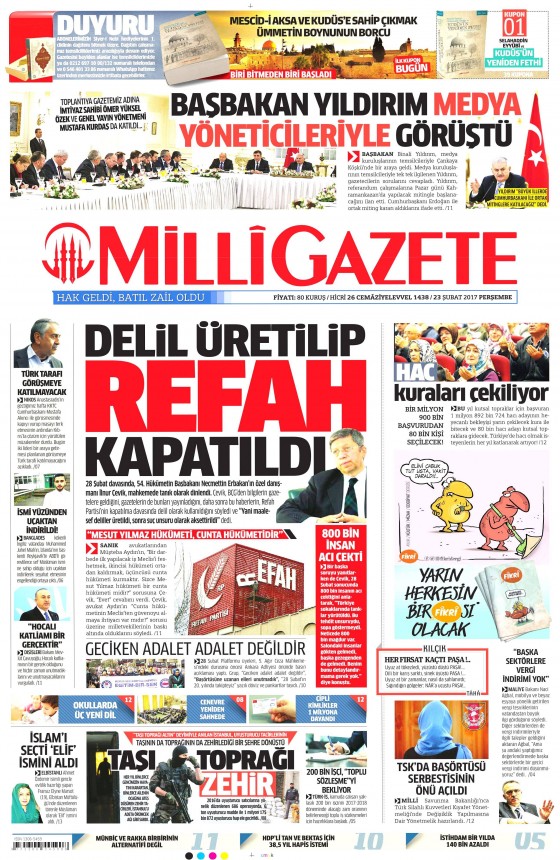 23 Şubat 2017 gazete manşetleri - 1