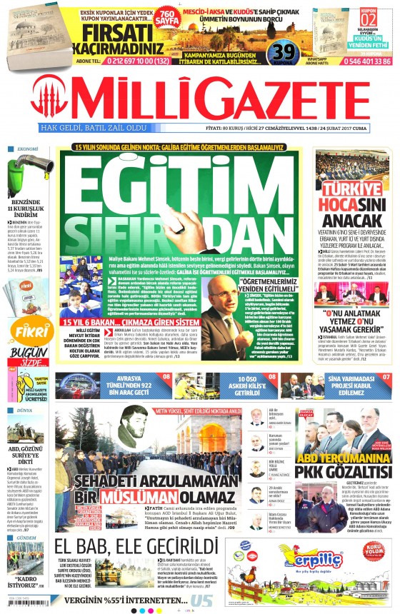 24 Şubat 2017 gazete manşetleri - 1