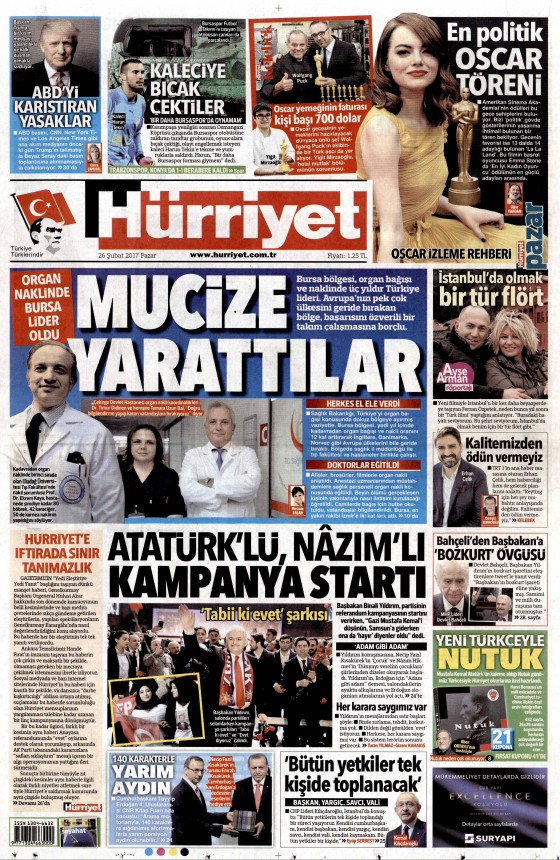 26 Şubat 2017 gazete manşetleri - 1