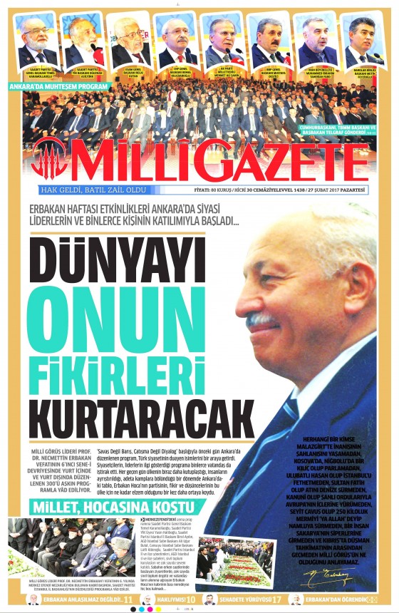 27 Şubat 2017 gazete manşetleri - 1