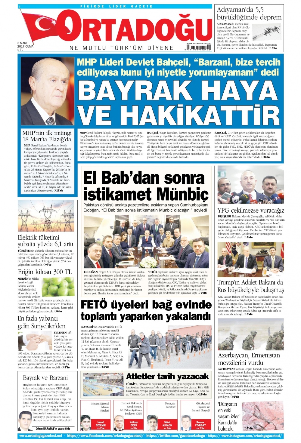3 Mart 2017 gazete manşetleri - 1