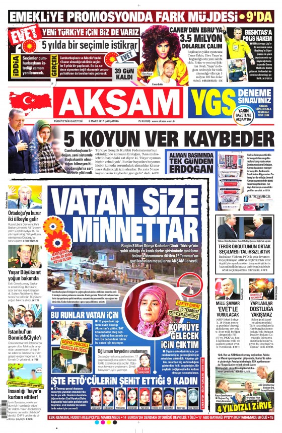 8 Mart 2017 gazete manşetleri - 2