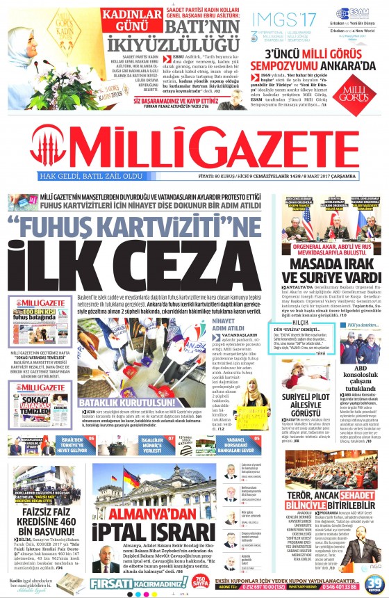 8 Mart 2017 gazete manşetleri - 1