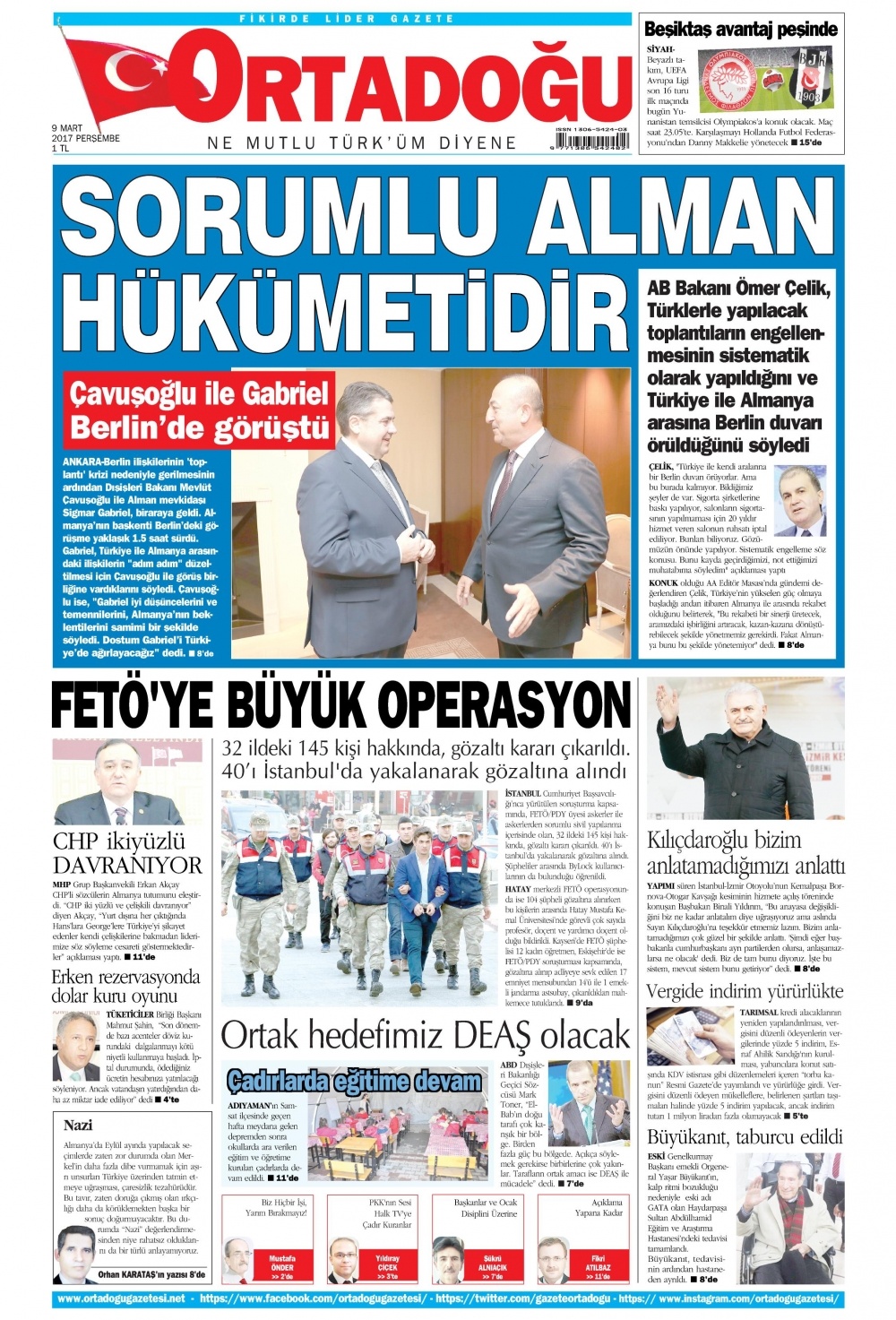 9 Mart 2017 gazete manşetleri - 1
