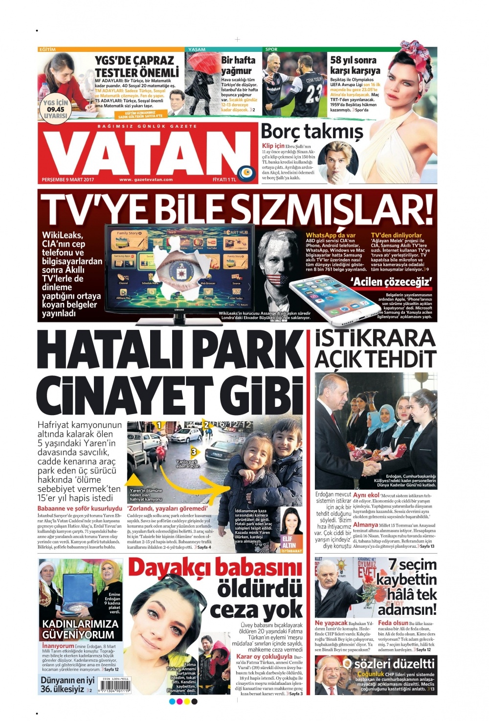 9 Mart 2017 gazete manşetleri - 1