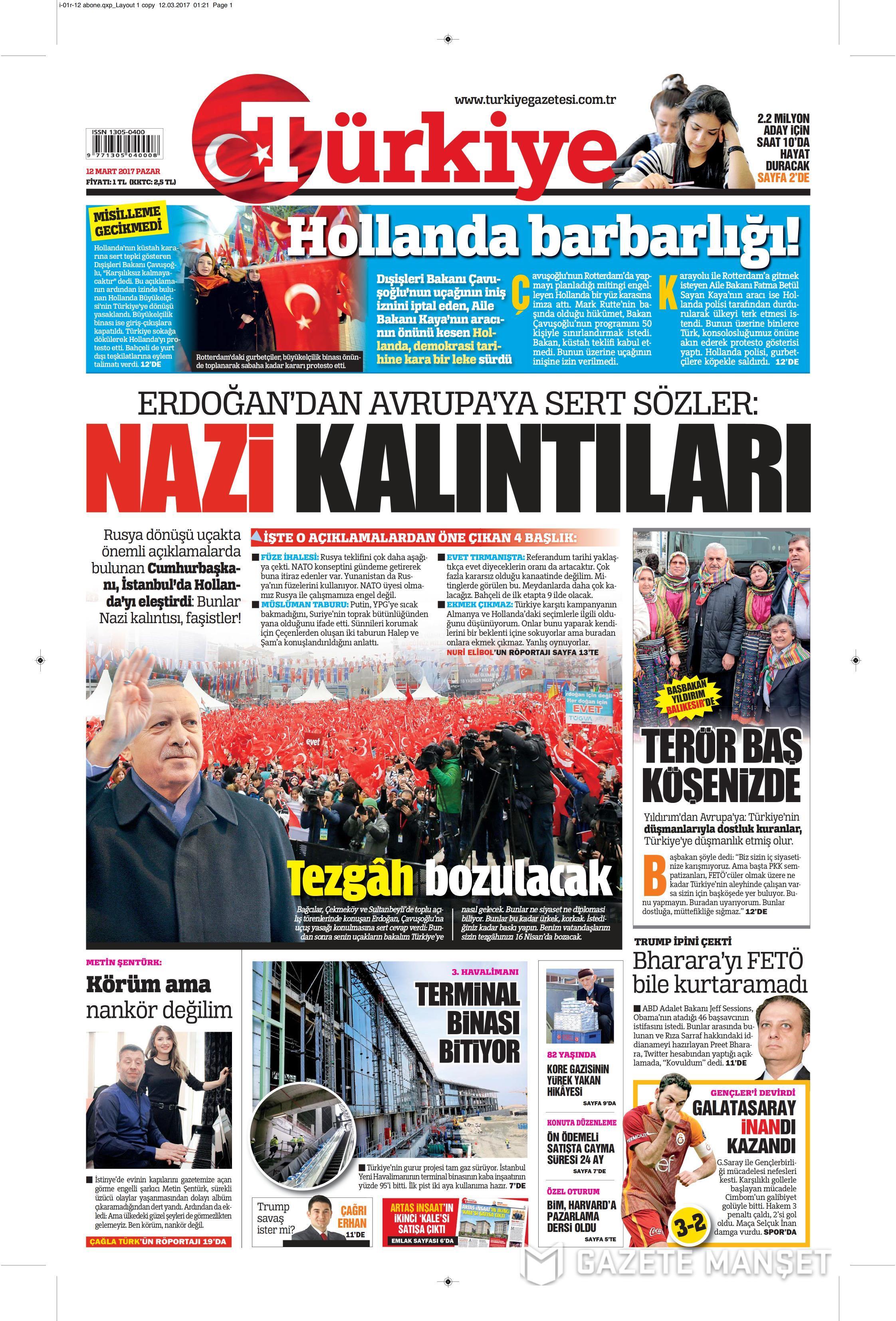 12 Mart 2017 gazete manşetleri - 1