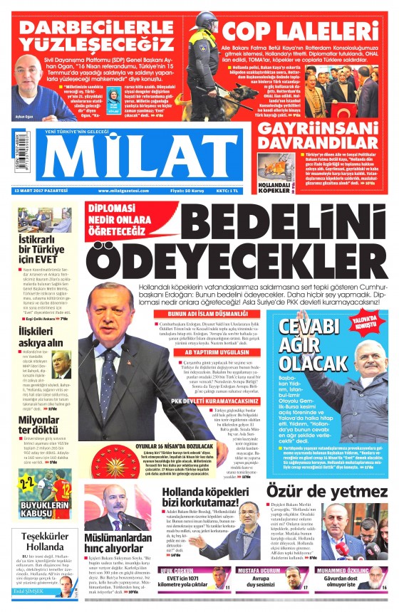 13 Mart 2017 gazete manşetleri - 1