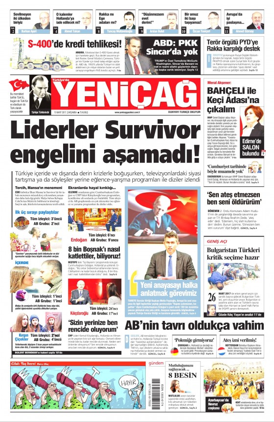 15 Mart 2017 gazete manşetleri - 16