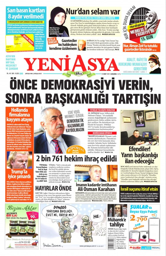 15 Mart 2017 gazete manşetleri - 15