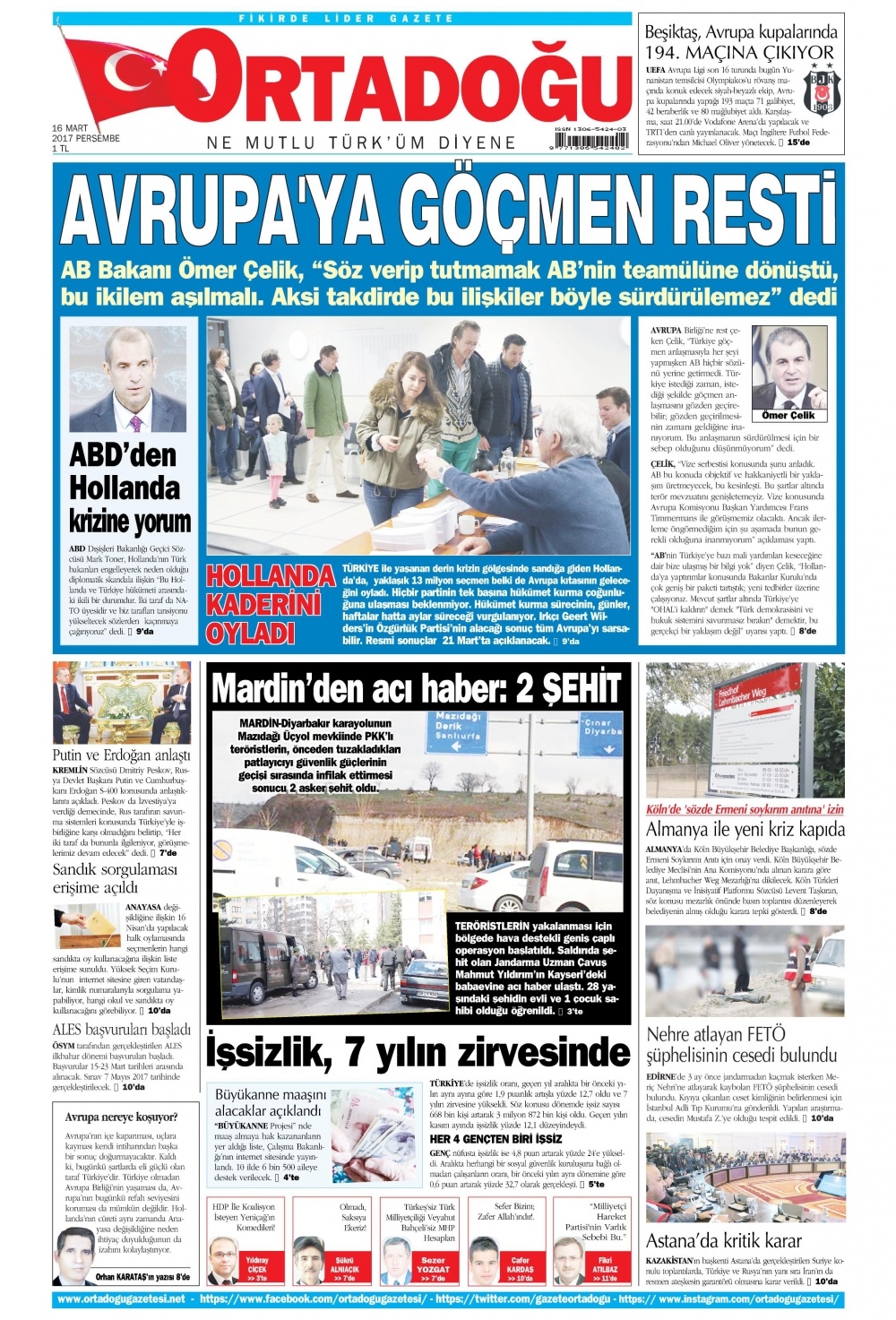 16 Mart 2017 gazete manşetleri - 6