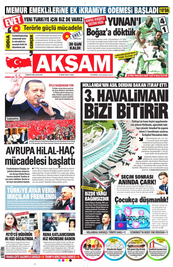 17 Mart 2017 gazete manşetleri - 1