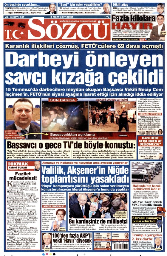 17 Mart 2017 gazete manşetleri - 18