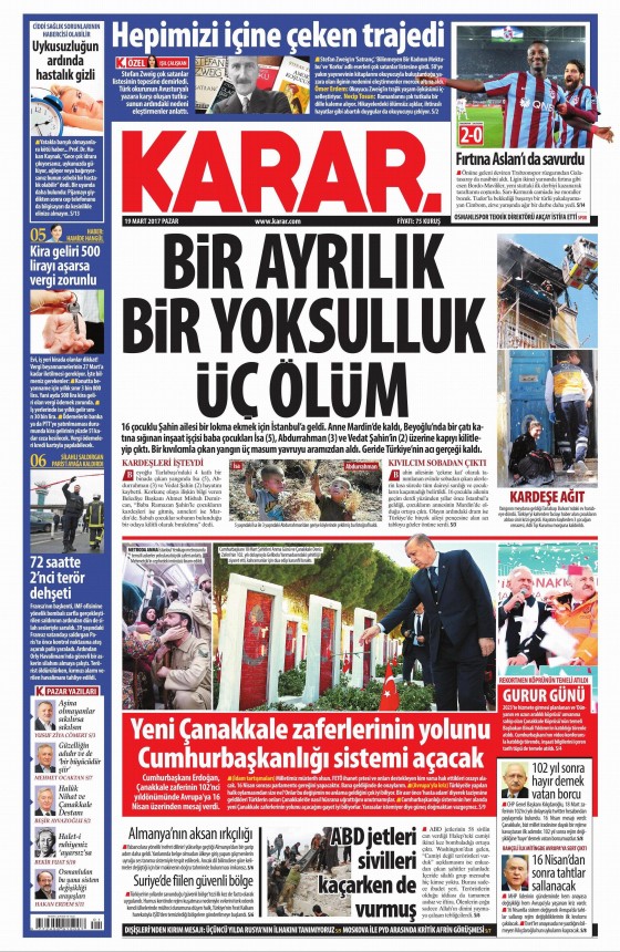 19 Mart 2017 gazete manşetleri - 19
