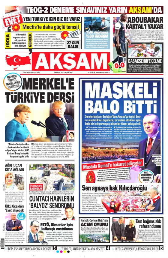 20 Mart 2017 gazete manşetleri - 1
