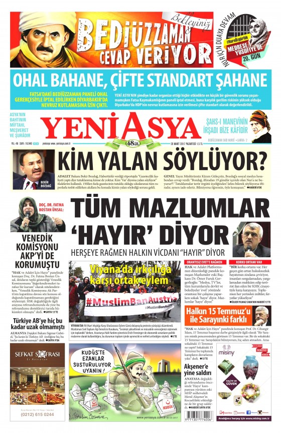 20 Mart 2017 gazete manşetleri - 15