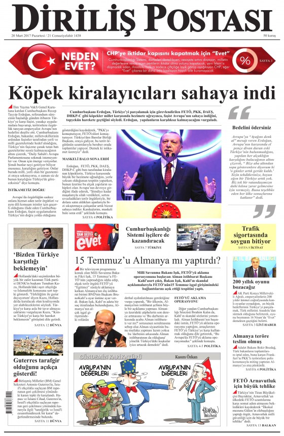 20 Mart 2017 gazete manşetleri - 19