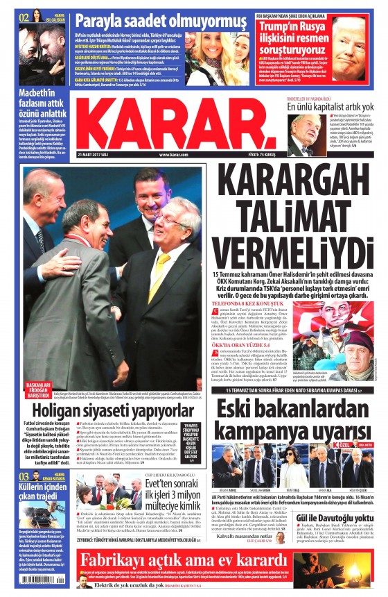 21 Mart 2017 gazete manşetleri - 22