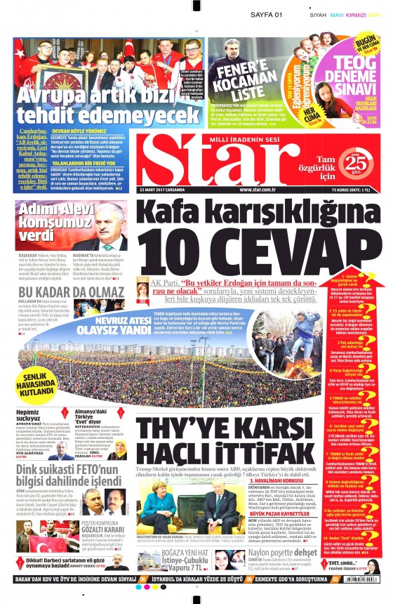 22 Mart 2017 gazete manşetleri - 750
