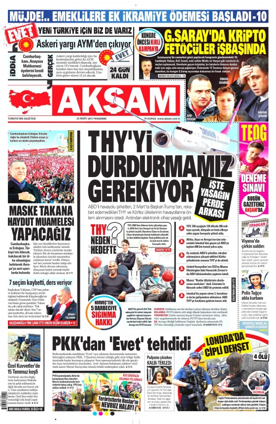 23 Mart 2017 gazete manşetleri - 1