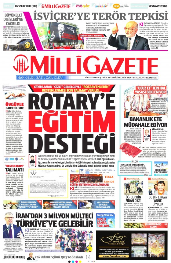 27 Mart 2017 gazete manşetleri - 1