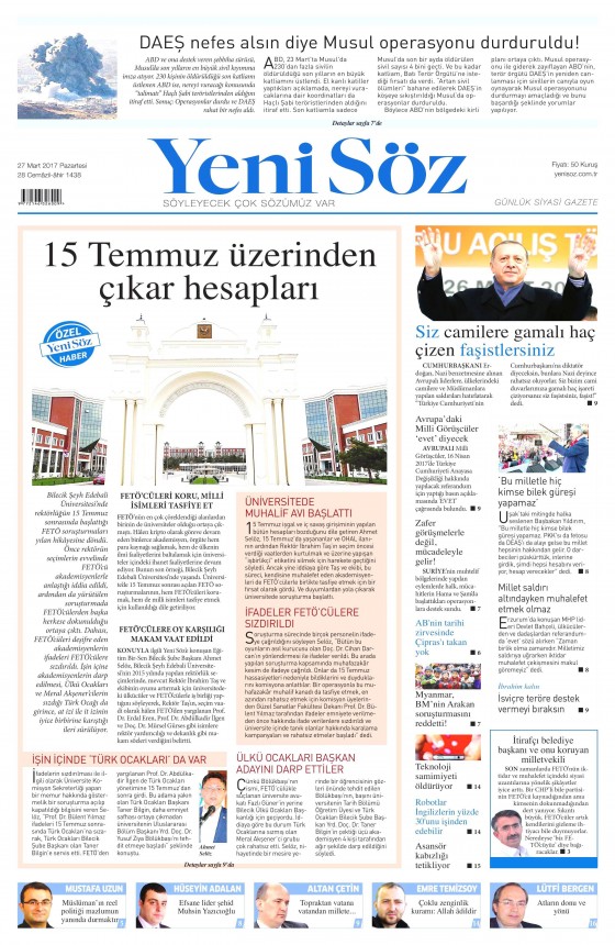 27 Mart 2017 gazete manşetleri - 9