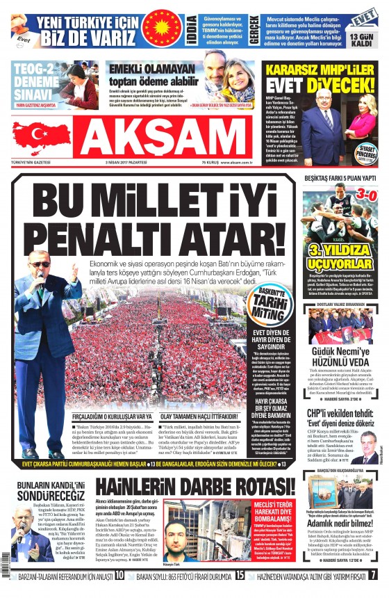 3 Nisan 2017 gazete manşetleri - 1