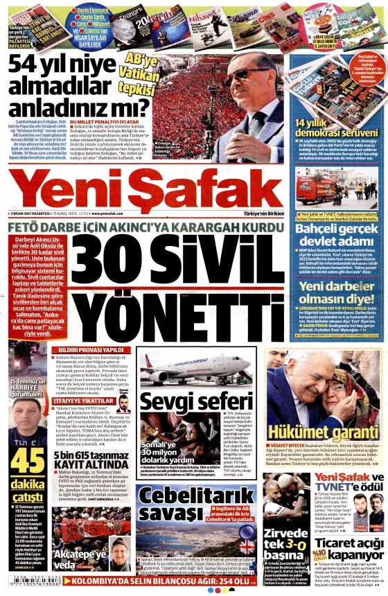 3 Nisan 2017 gazete manşetleri - 20