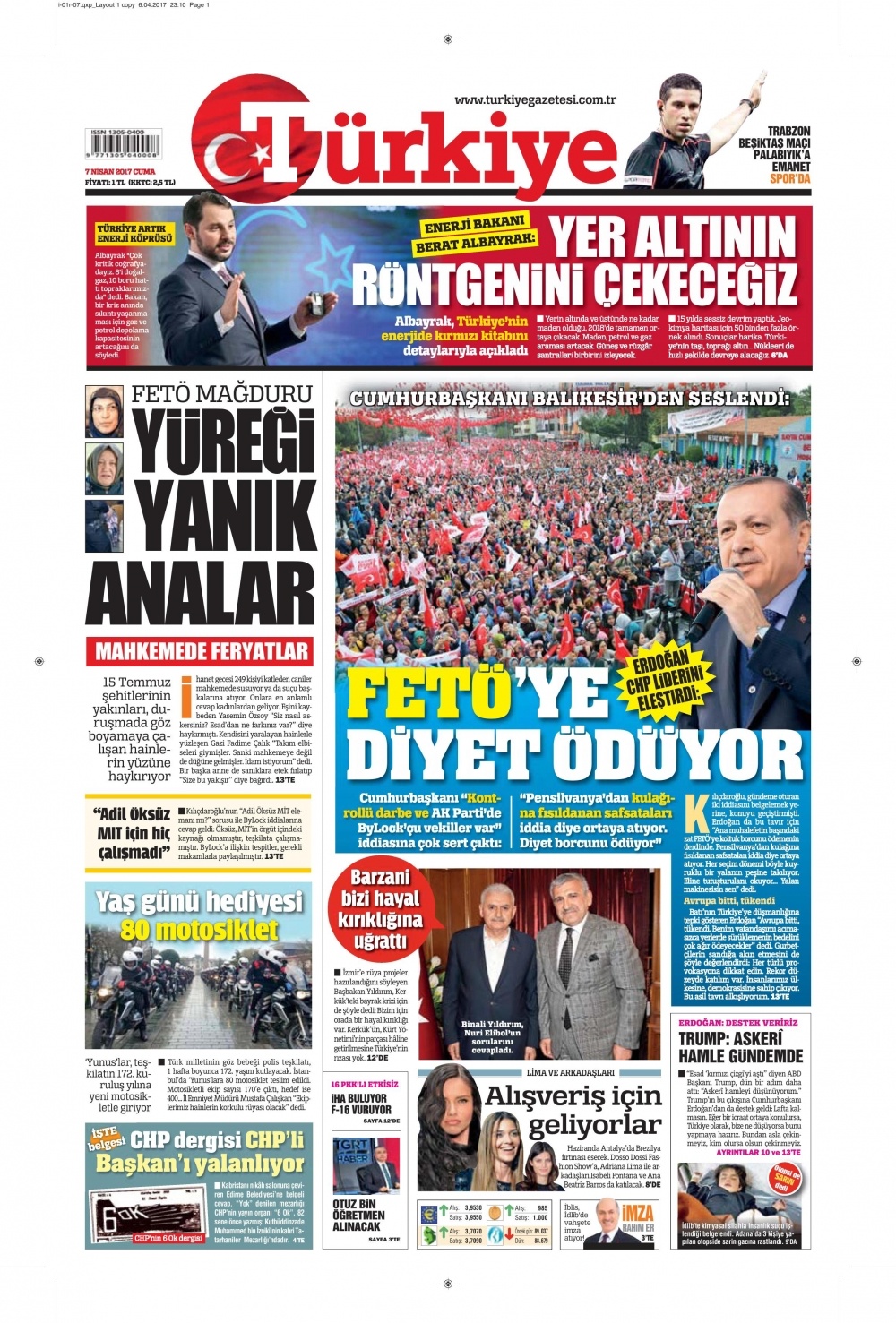 7 Nisan 2017 gazete manşetleri - 1