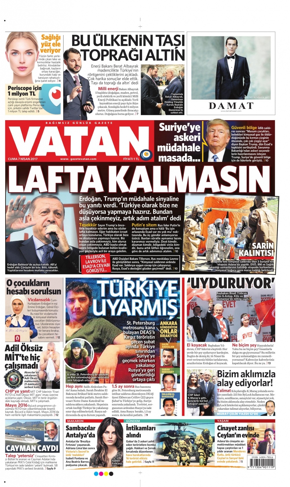 7 Nisan 2017 gazete manşetleri - 1