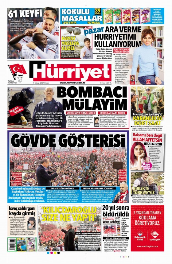9 Nisan 2017 gazete manşetleri - 2