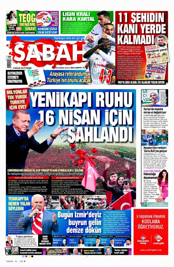 9 Nisan 2017 gazete manşetleri - 1