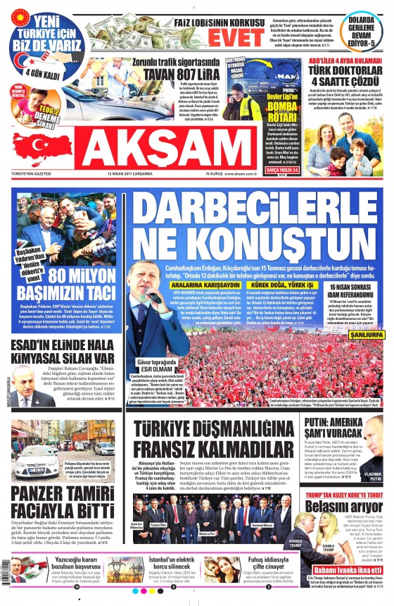 12 Nisan 2017 gazete manşetleri - 1