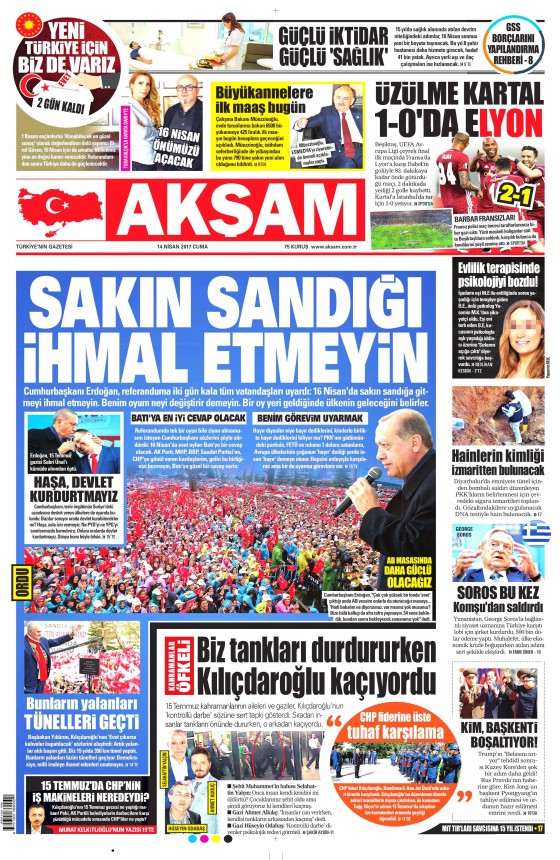 14 Nisan Cuma 2017 gazete manşetleri - 1