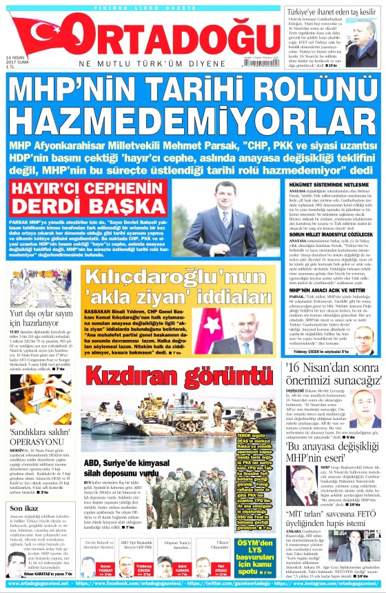 14 Nisan Cuma 2017 gazete manşetleri - 9