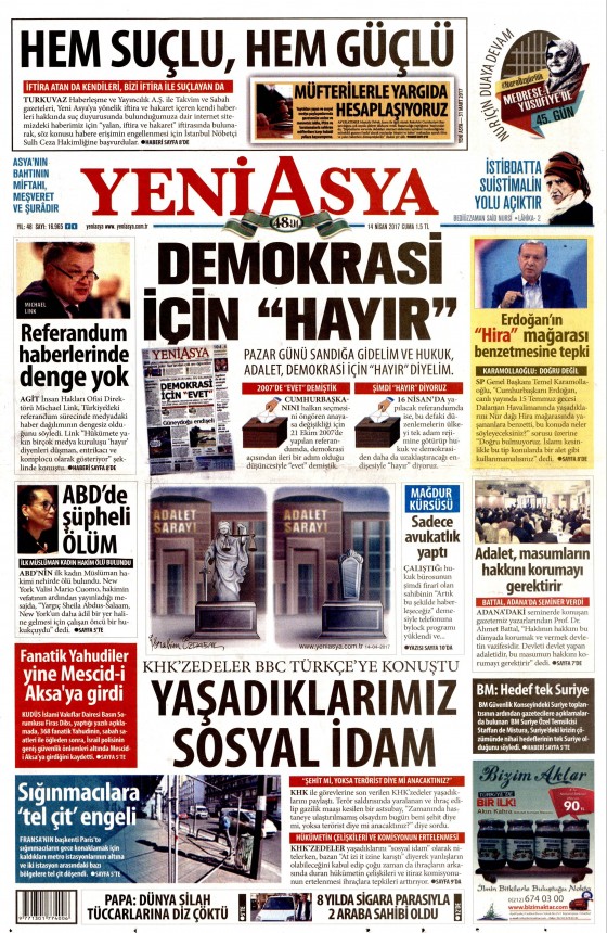 14 Nisan Cuma 2017 gazete manşetleri - 13