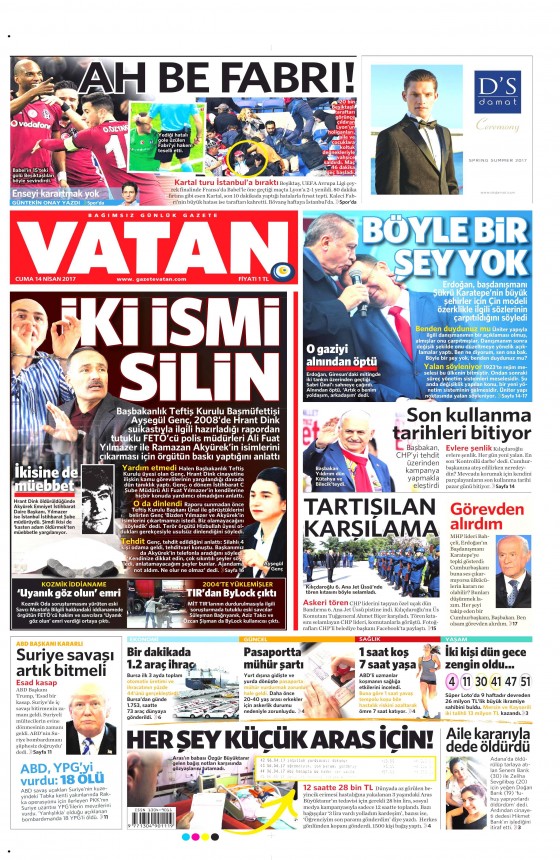 14 Nisan Cuma 2017 gazete manşetleri - 14