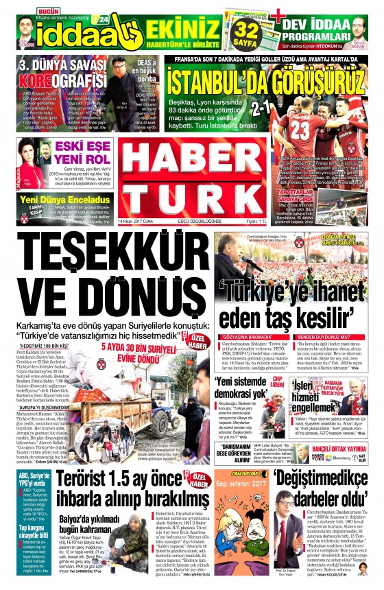 14 Nisan Cuma 2017 gazete manşetleri - 20