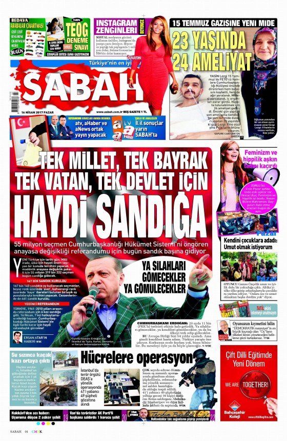 16 Nisan Cuma 2017 gazete manşetleri - 3