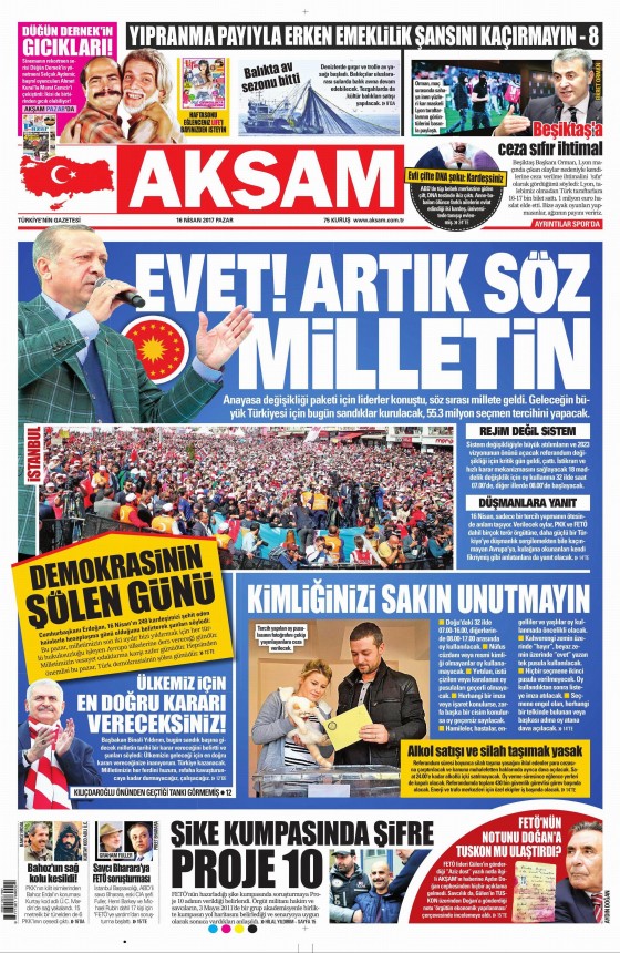 16 Nisan Cuma 2017 gazete manşetleri - 9