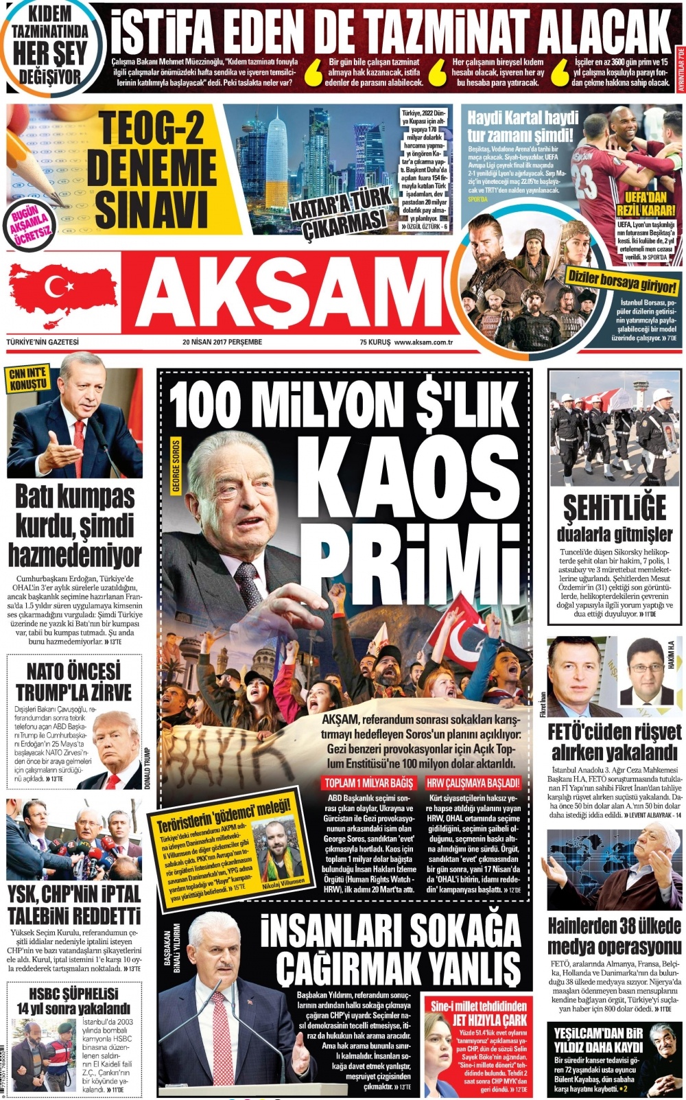 20 Nisan 2017 gazete manşetleri - 2