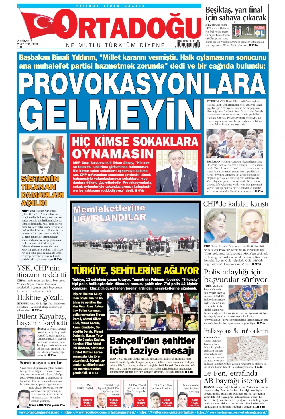 20 Nisan 2017 gazete manşetleri - 7