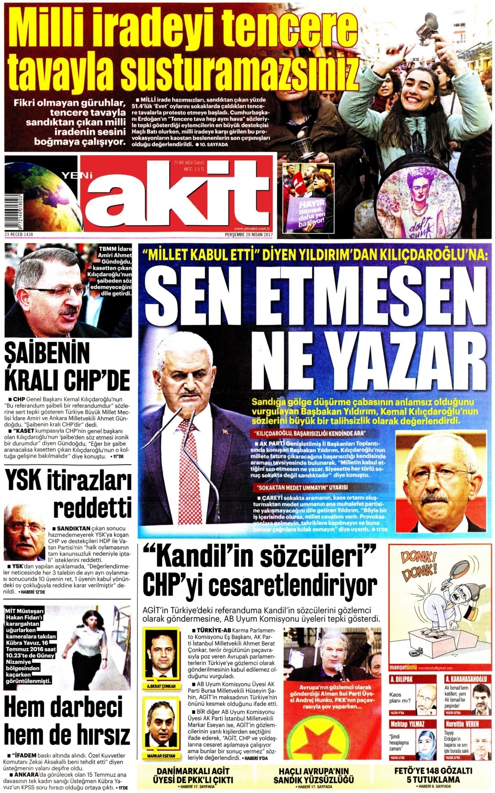 20 Nisan 2017 gazete manşetleri - 1