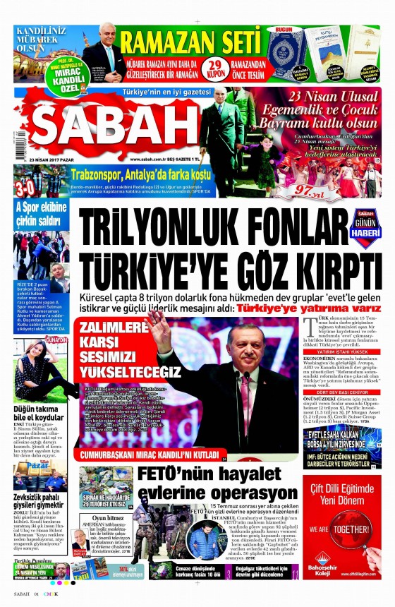 23 Nisan 2017 gazete manşetleri - 2