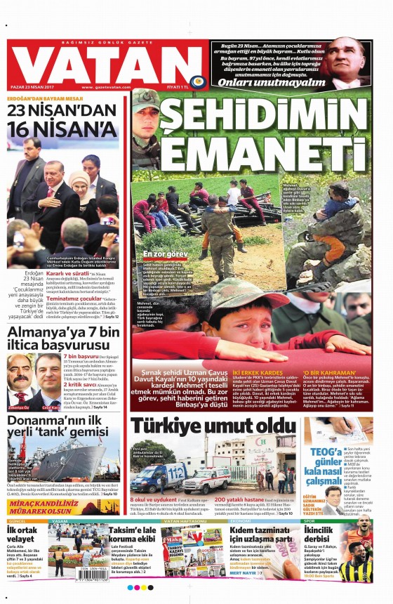 23 Nisan 2017 gazete manşetleri - 15